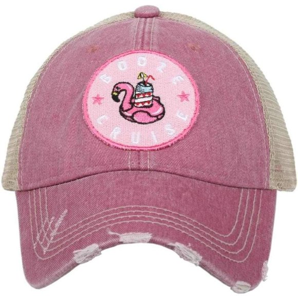 Katydid Accessories - Booze Cruise Flamingo Distressed Trucker Hat